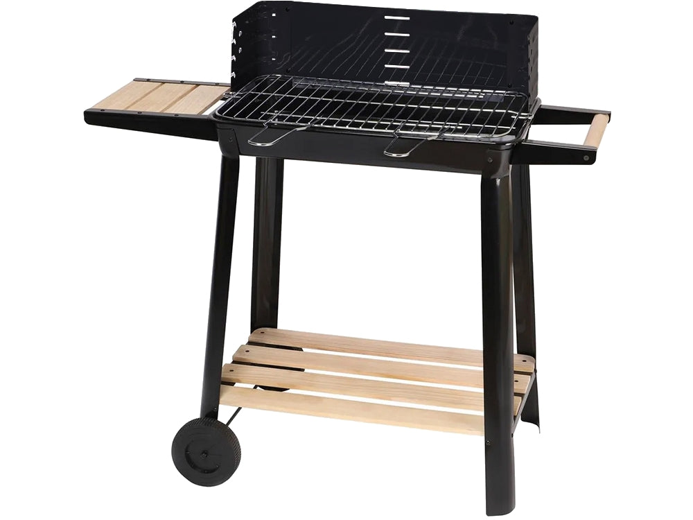 Kolgrill med justerbart grillgaller 5 nivåer hyllor och hjul 84x78x42