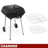 Kolgrill med lock 77x53x46 cm svart med hjul och hylla