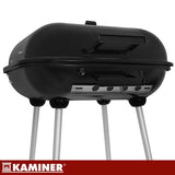 Kolgrill med lock 77x53x46 cm svart med hjul och hylla