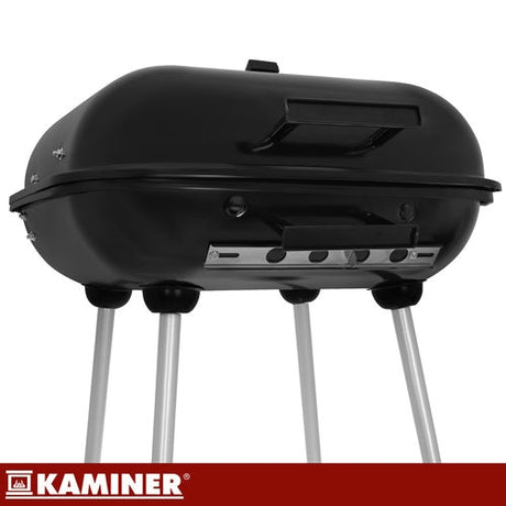 Kolgrill med lock 77x53x46 cm svart med hjul och hylla