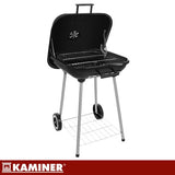 Kolgrill med lock 77x53x46 cm svart med hjul och hylla