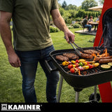 Kolgrill med lock 77x53x46 cm svart med hjul och hylla