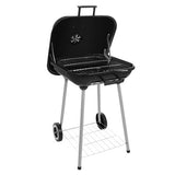 Kolgrill med lock 77x53x46 cm svart med hjul och hylla