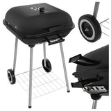Kolgrill med lock 77x53x46 cm svart med hjul och hylla