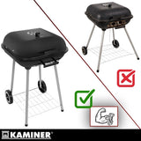 Kolgrill med lock 77x53x46 cm svart med hjul och hylla
