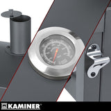 Kolgrill med lock och termometer, gjutjärnsgaller, överdrag, svart