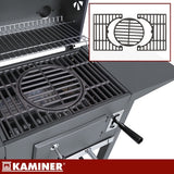 Kolgrill med lock och termometer, gjutjärnsgaller, överdrag, svart