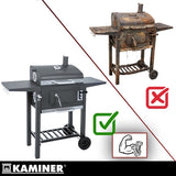 Kolgrill med lock och termometer, gjutjärnsgaller, överdrag, svart