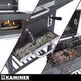Kolgrill med lock och termometer, gjutjärnsgaller, överdrag, svart