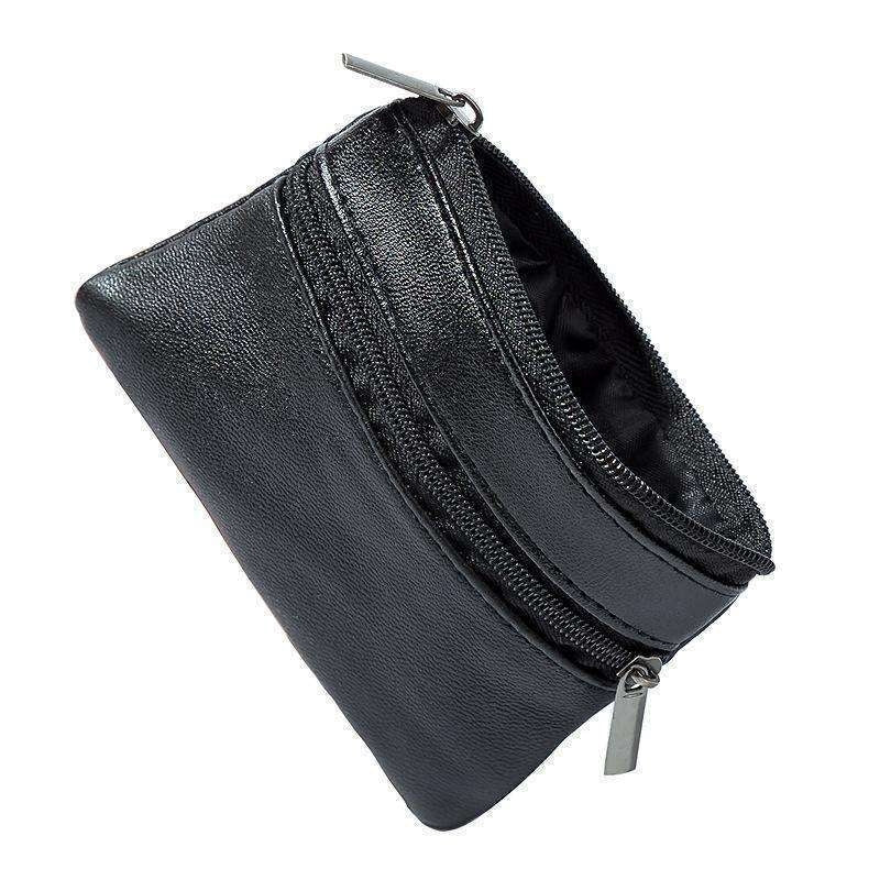 Korthållare i äkta läder med dragkedja svart 11x7,6x0,6 cm