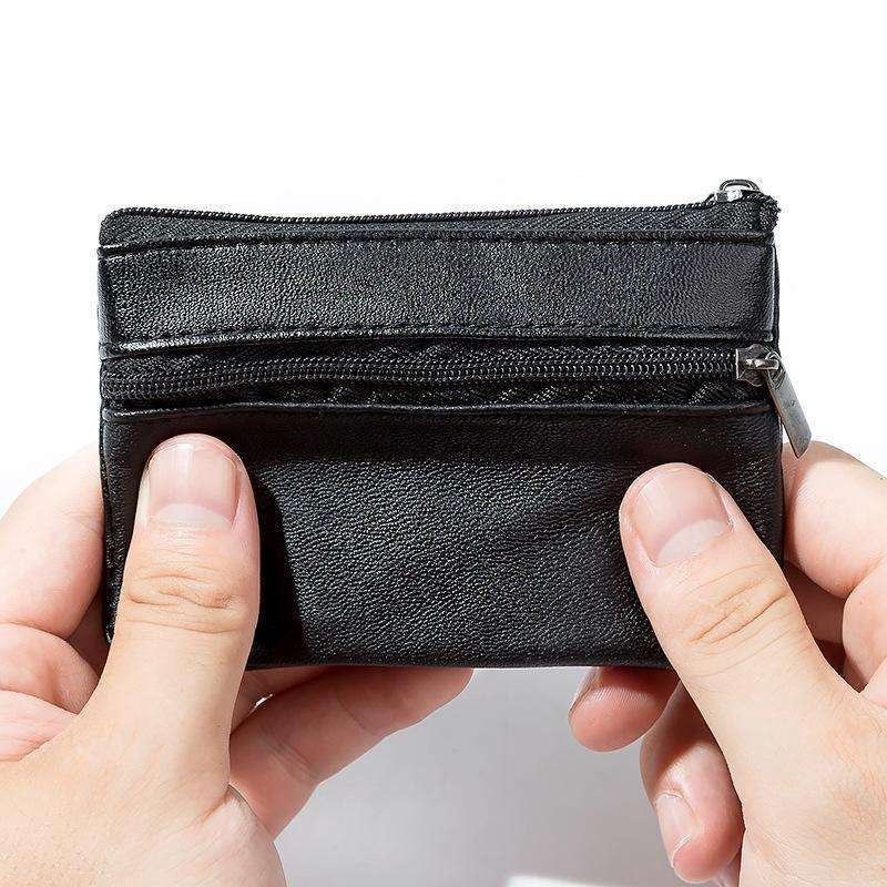 Korthållare i äkta läder med dragkedja svart 11x7,6x0,6 cm