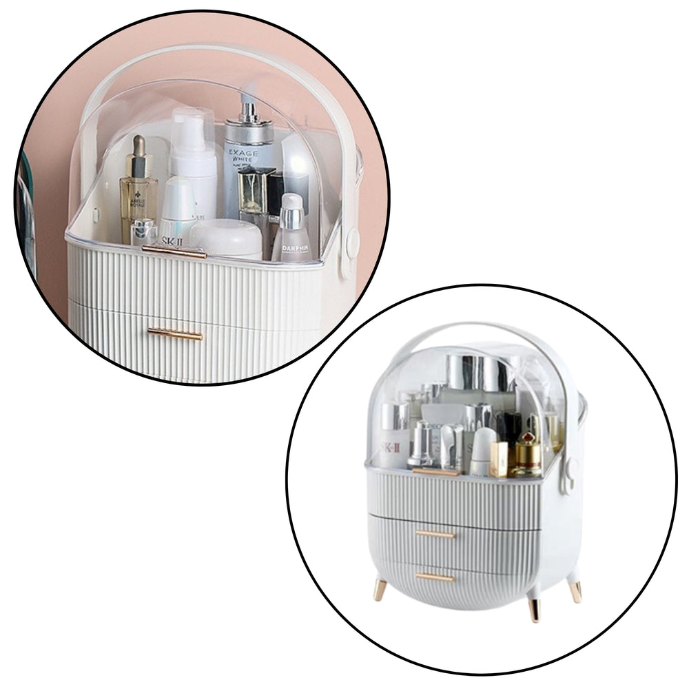 Kosmetikorganisatör i plast med lock och 2 lådor 37x25x18,5 cm vit