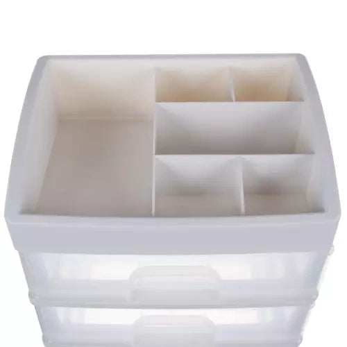 Kosmetikorganisatör med 3 transparenta lådor och 6 fack, PP 27x23,5x17 cm