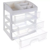 Kosmetikorganisatör med 3 transparenta lådor och 6 fack, PP 27x23,5x17 cm