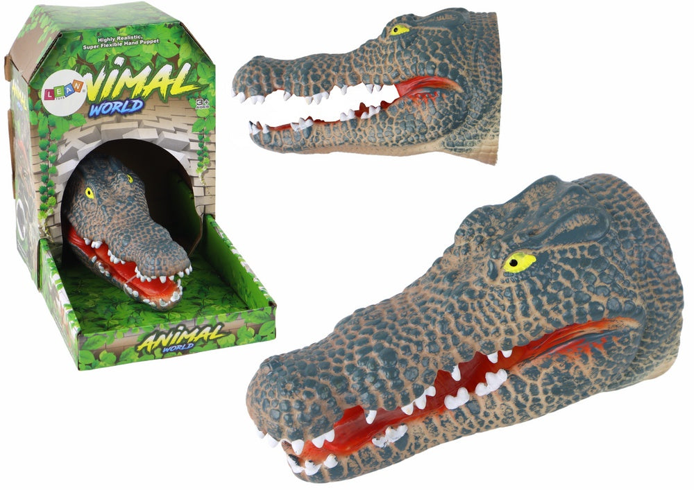 Krokodil handdocka grå 17 cm mjuk gummi leksak från 3 år