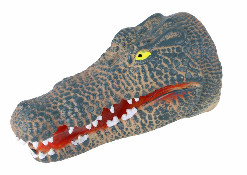 Krokodil handdocka grå 17 cm mjuk gummi leksak från 3 år
