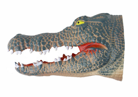 Krokodil handdocka grå 17 cm mjuk gummi leksak från 3 år