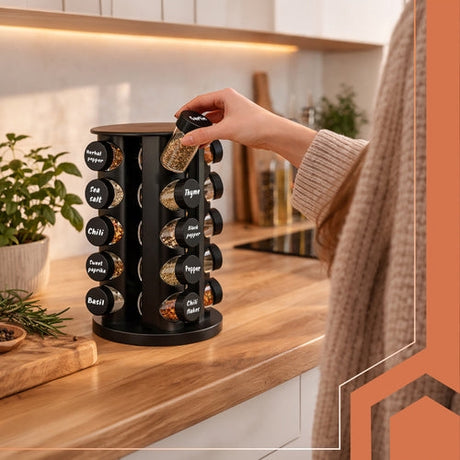 Kryddburkset 20 st 90 ml med roterande kryddställ 360° glasburkar