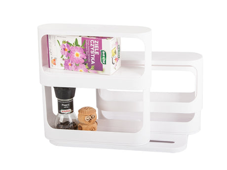 Kryddorganiser för skåp roterbar utdragbar plast vit 14x31x28 cm