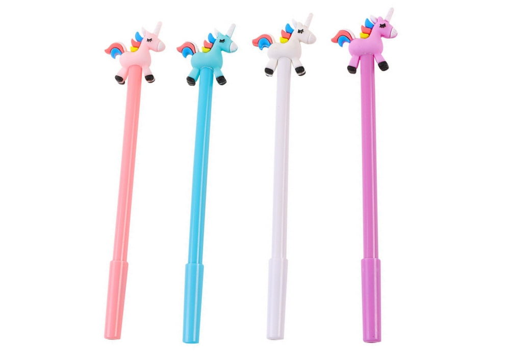 Kulspetspenna med unicorn-topp, svart bläck, 18 cm (välj färg)
