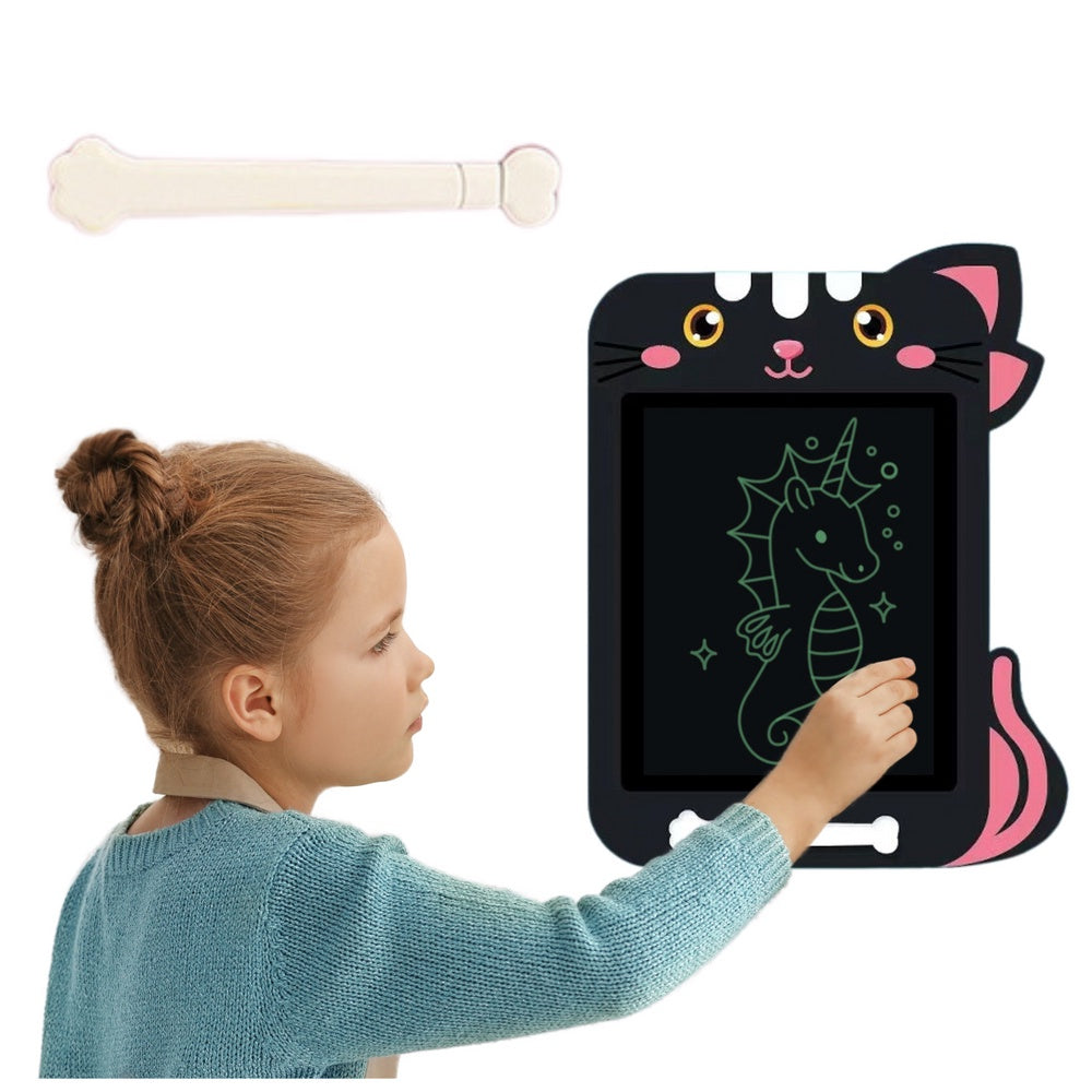 LCD ritplatta för barn kattform svart med stylus och suddknapp
