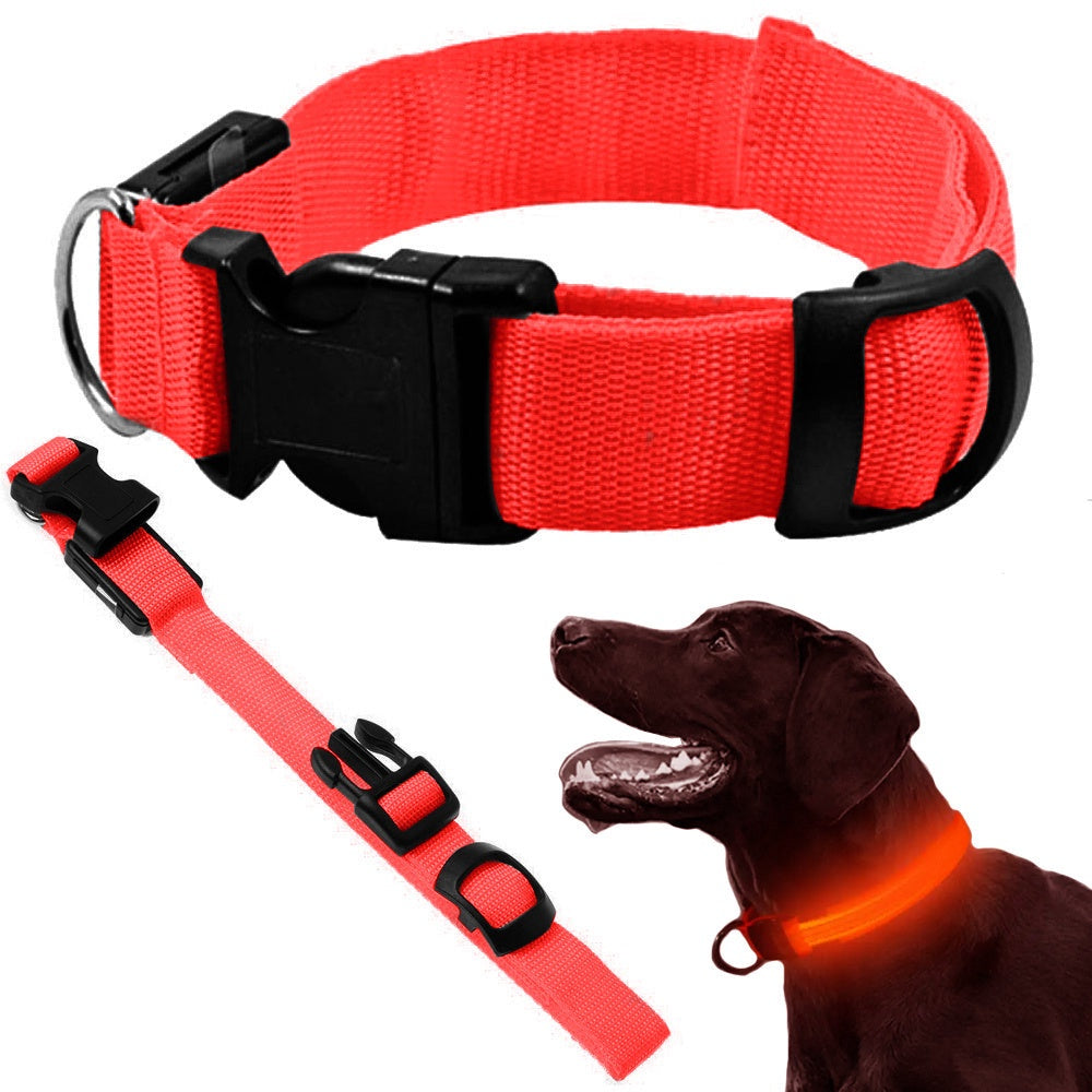 LED-halsband hund/katt justerbart 46–59 cm röd inkl batterier
