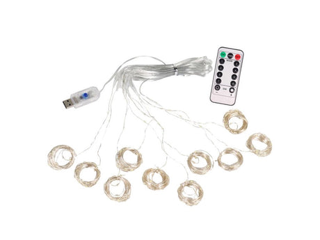 LED-ljusridå 3x3 m 300 LED varmvit USB med fjärrkontroll timer