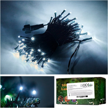 LED ljusslinga julgran 100 kallvita LED 8 lägen 10 m nätansluten