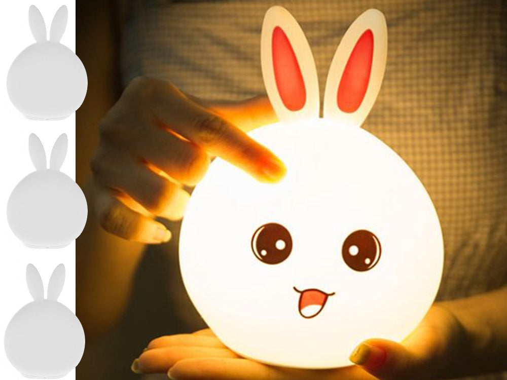 LED nattlampa kanin i silikon med fjärrkontroll USB vit