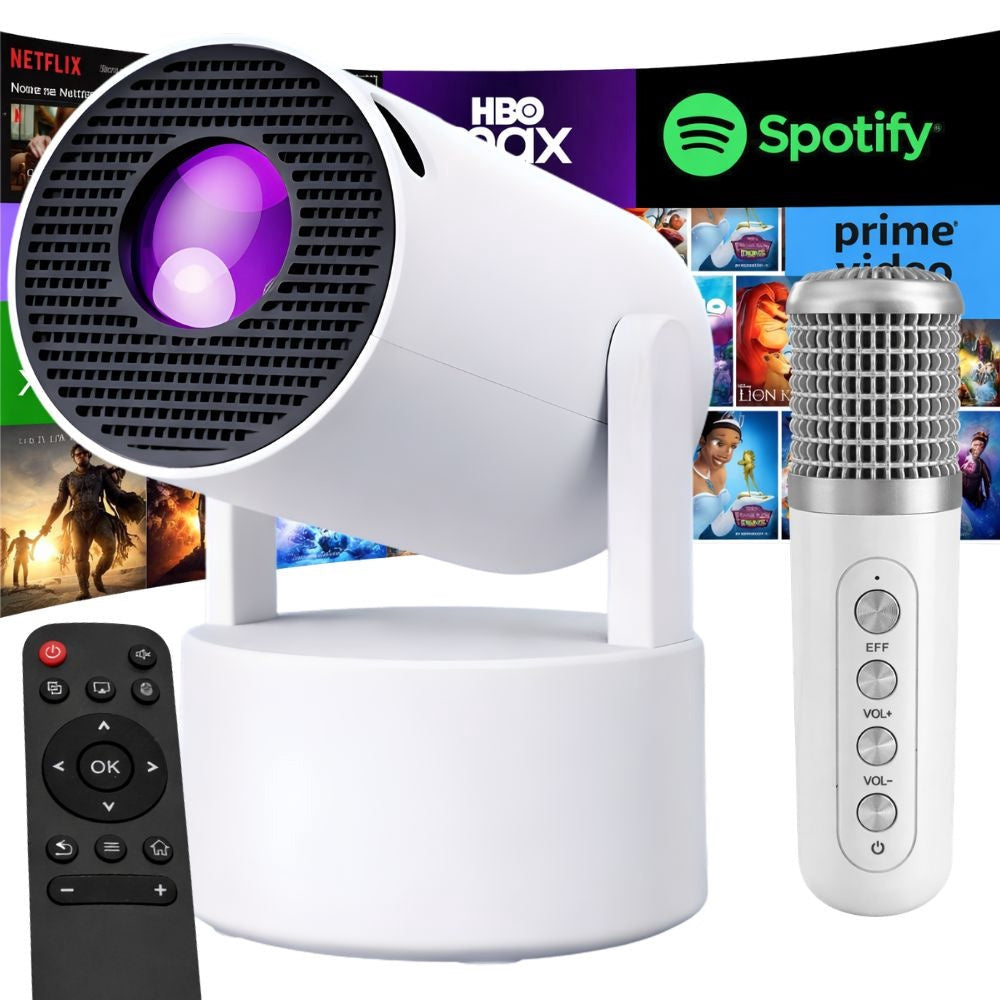 LED-projektor Android TV 11 WiFi BT, 720p HD, 130 tum, mikrofon