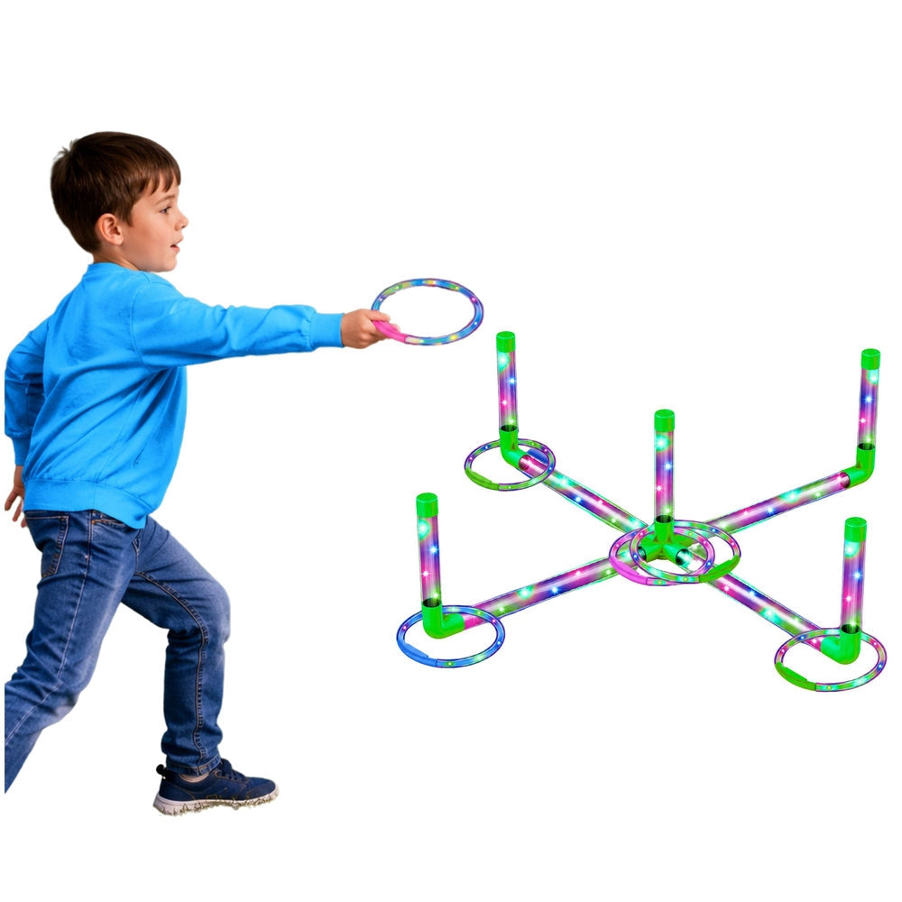LED ringkastningsspel med 8 ringar och 5 stolpar, 3 ljuslägen