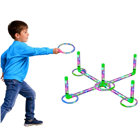 LED ringkastningsspel med 8 ringar och 5 stolpar, 3 ljuslägen