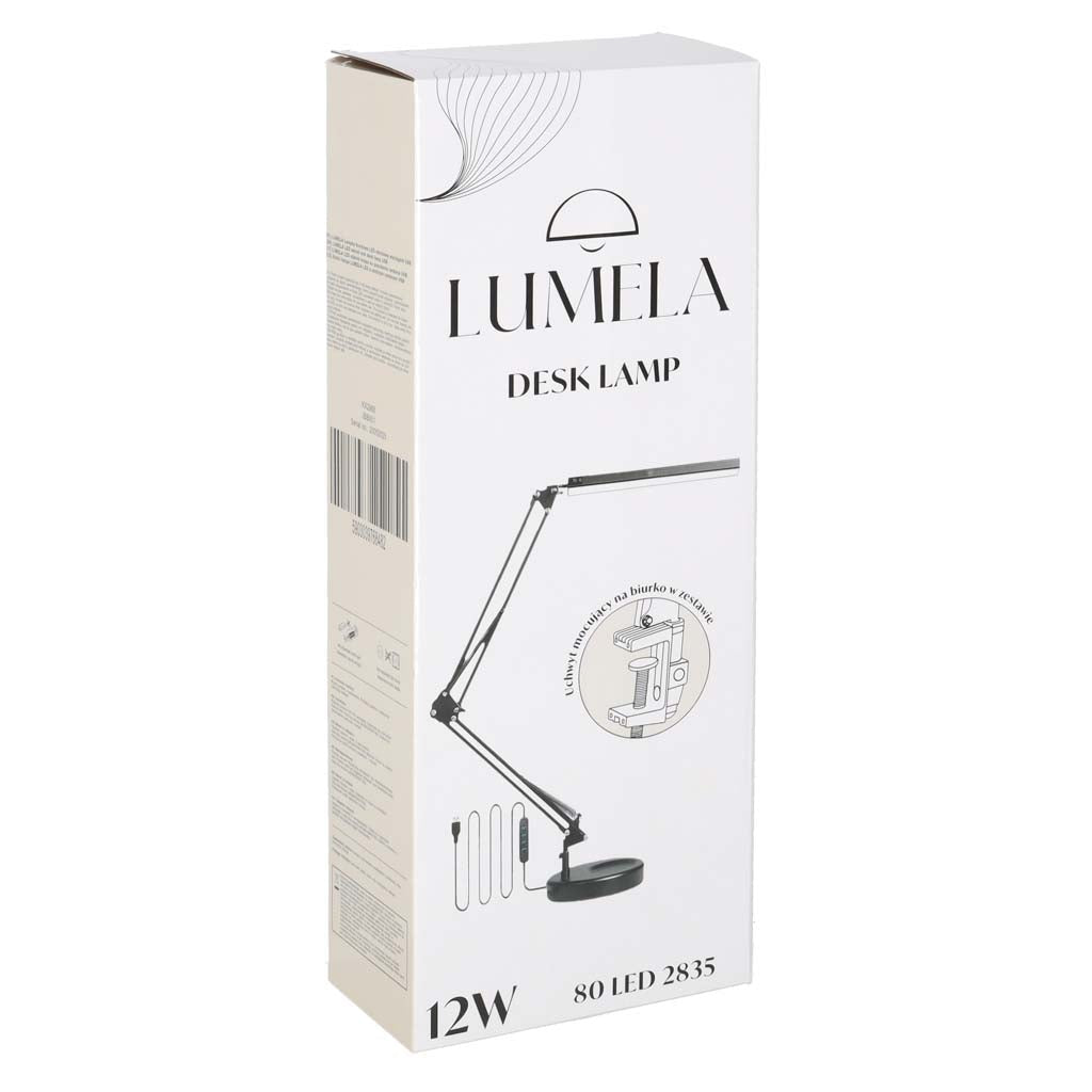 LED-skrivbordslampa med klämma USB 10 nivåer 3500–6000K svart