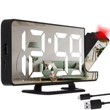 LED väckarklocka med projektor & spegel, USB-C/batteri, svart