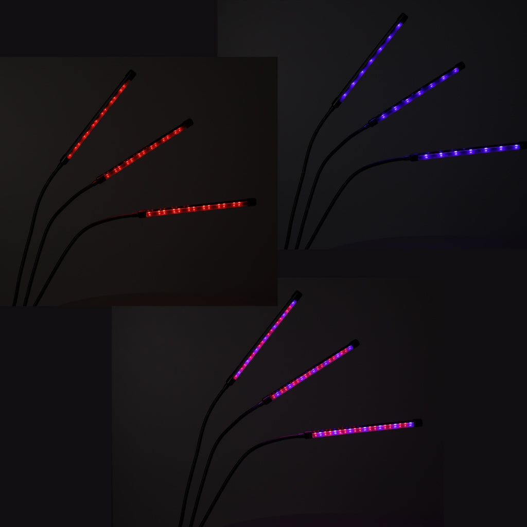 LED-växtlampa 10W med klämfäste, 3 flexibla armar, USB, timer