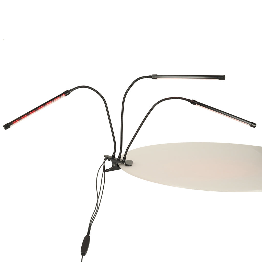 LED-växtlampa 10W med klämfäste, 3 flexibla armar, USB, timer
