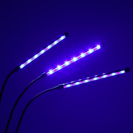 LED-växtlampa 10W med klämfäste, 3 flexibla armar, USB, timer