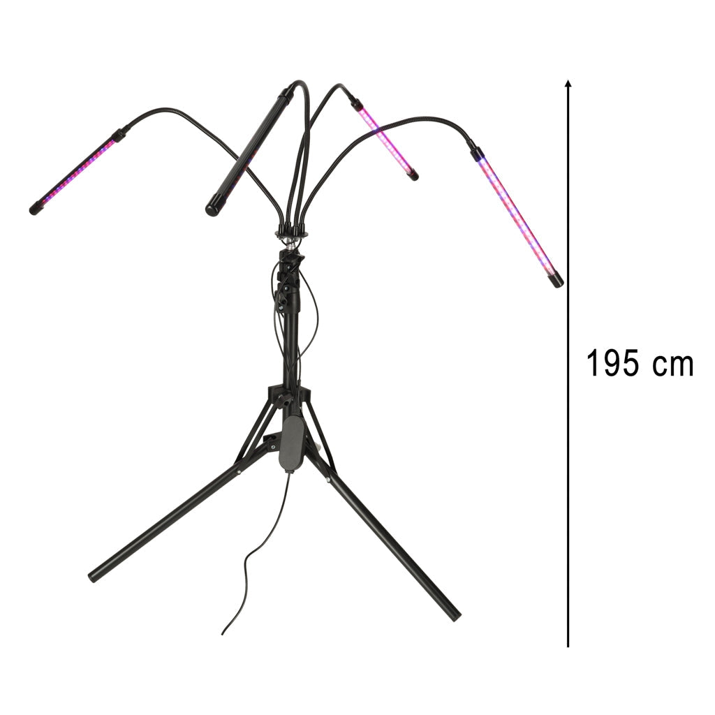 LED-växtlampa 4-armar på stativ 15W USB med timer & fjärrkontroll