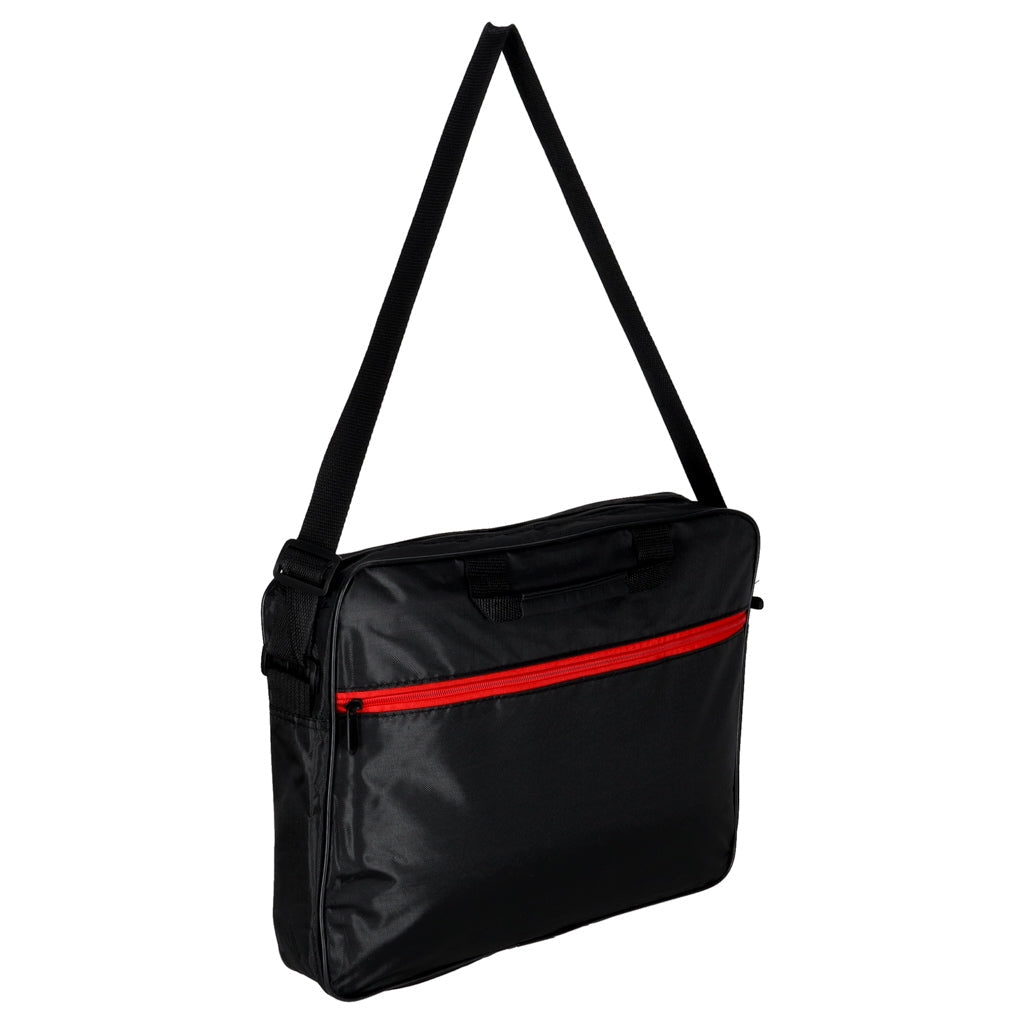 Laptopväska 15,6 tum vadderad nylon med axelrem svart/röd