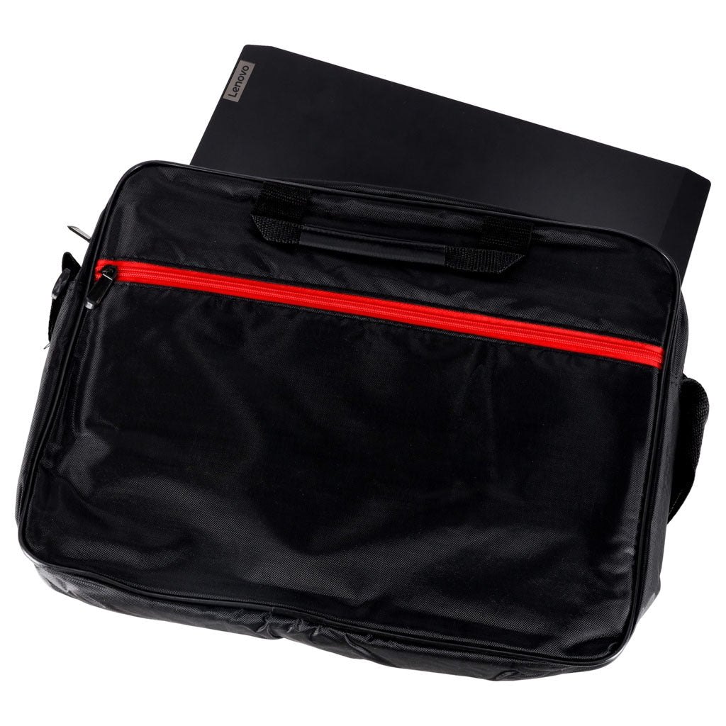 Laptopväska 15,6 tum vadderad nylon med axelrem svart/röd
