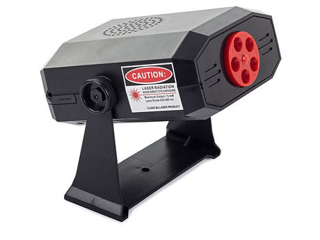 Laserprojektor röd med strobe och högtalare 5 lägen 13x13x5 cm