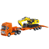 Lastbil med lågbyggd semitrailer och grävmaskin 1:50 metall/ABS