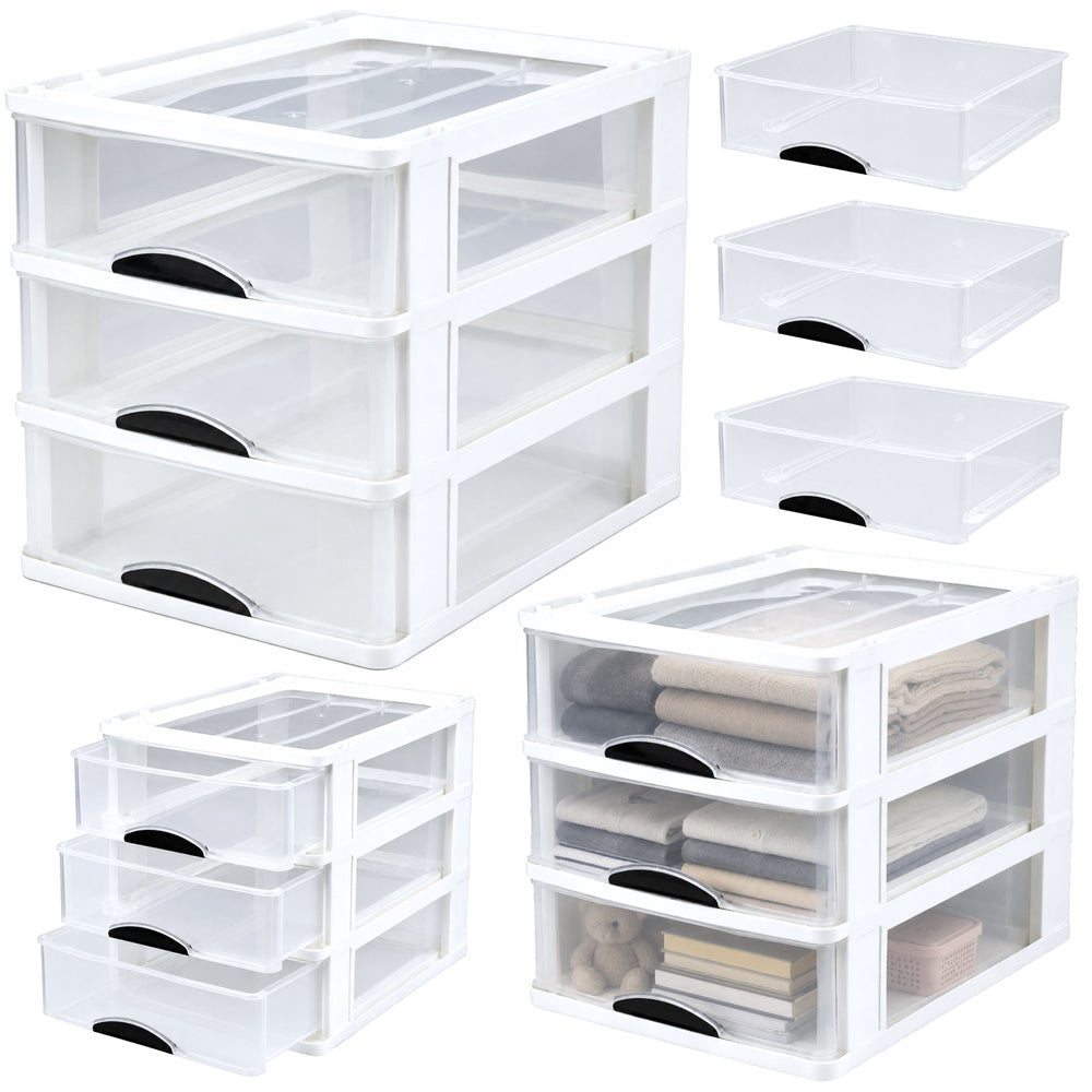 Lådförvaring/organisatör plast 3 lådor 37x28x27 cm transparent vit