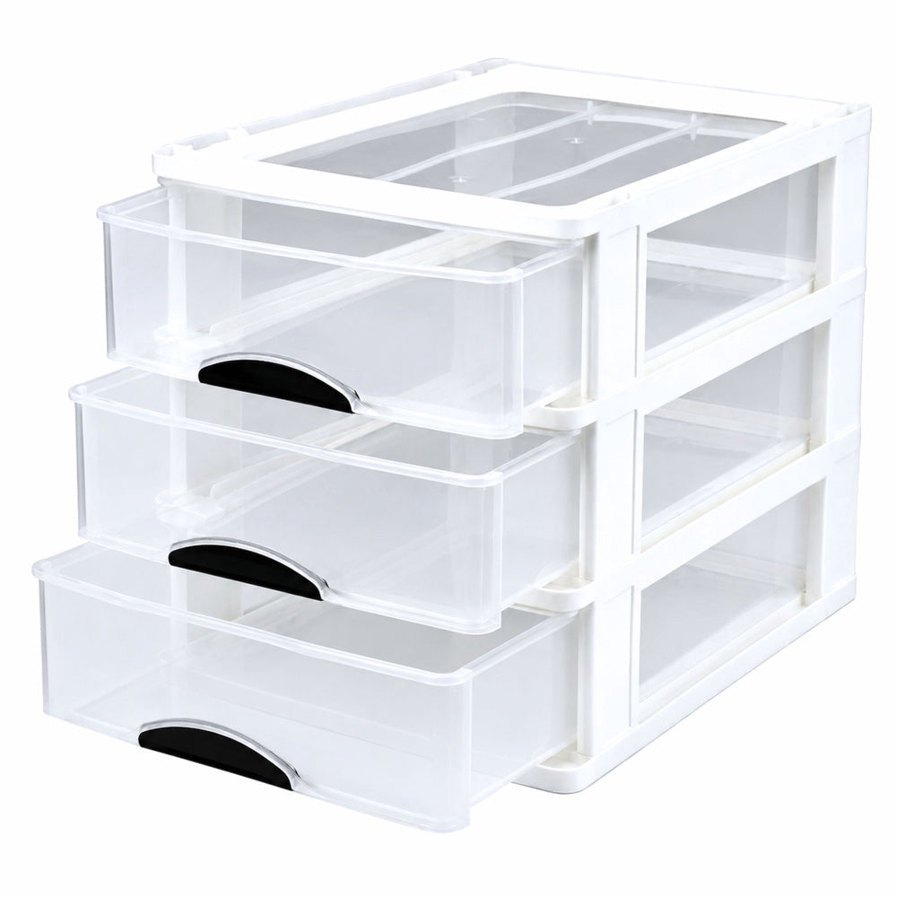Lådförvaring/organisatör plast 3 lådor 37x28x27 cm transparent vit