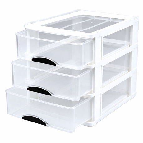 Lådförvaring/organisatör plast 3 lådor 37x28x27 cm transparent vit