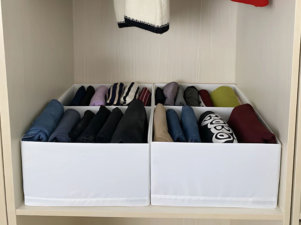 Lådorganisatör textil 2 fack 20x34x10 cm hopfällbar vit