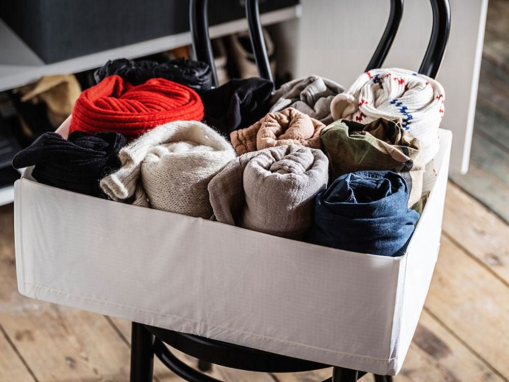 Lådorganisatör textil 2 fack 20x34x10 cm hopfällbar vit