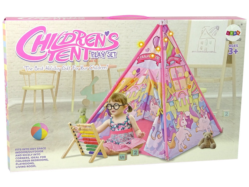 Lecktält barn rosa med LED-ljus enhörning/ponny 120x120x142 cm