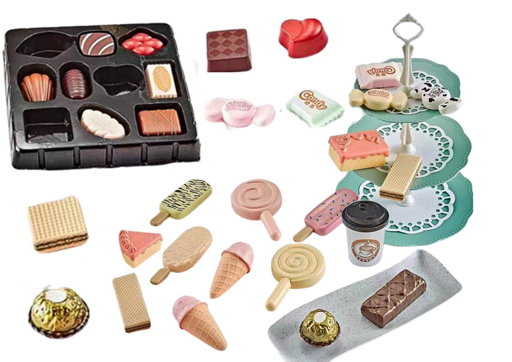 Lekmat café-set med 3-vånings tårtfat 25 cm, 38 delar, 3+ år