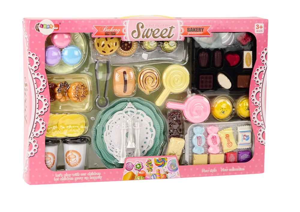 Lekmat café-set med 3-vånings tårtfat 25 cm, 38 delar, 3+ år